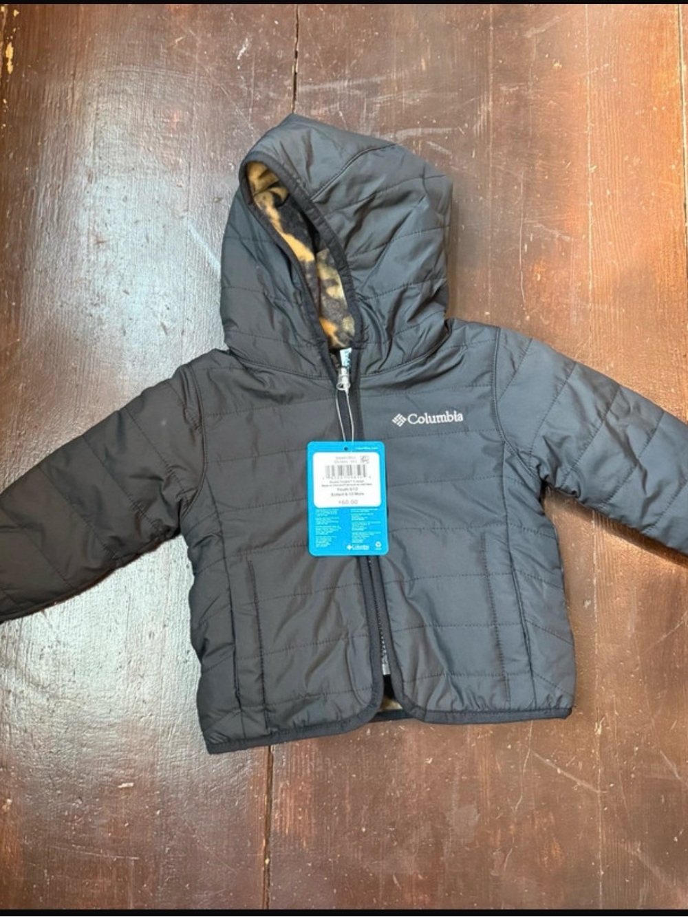 Columbia Black Hooded Kids Fleece Jacket- 6-12 months